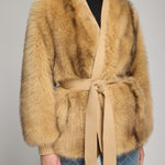 HELOISE FAUX FUR BELTED WRAP JACKET