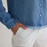 Bella Dahl Cropped Button Down Amalfi Marine