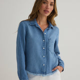 Bella Dahl Cropped Button Down Amalfi Marine