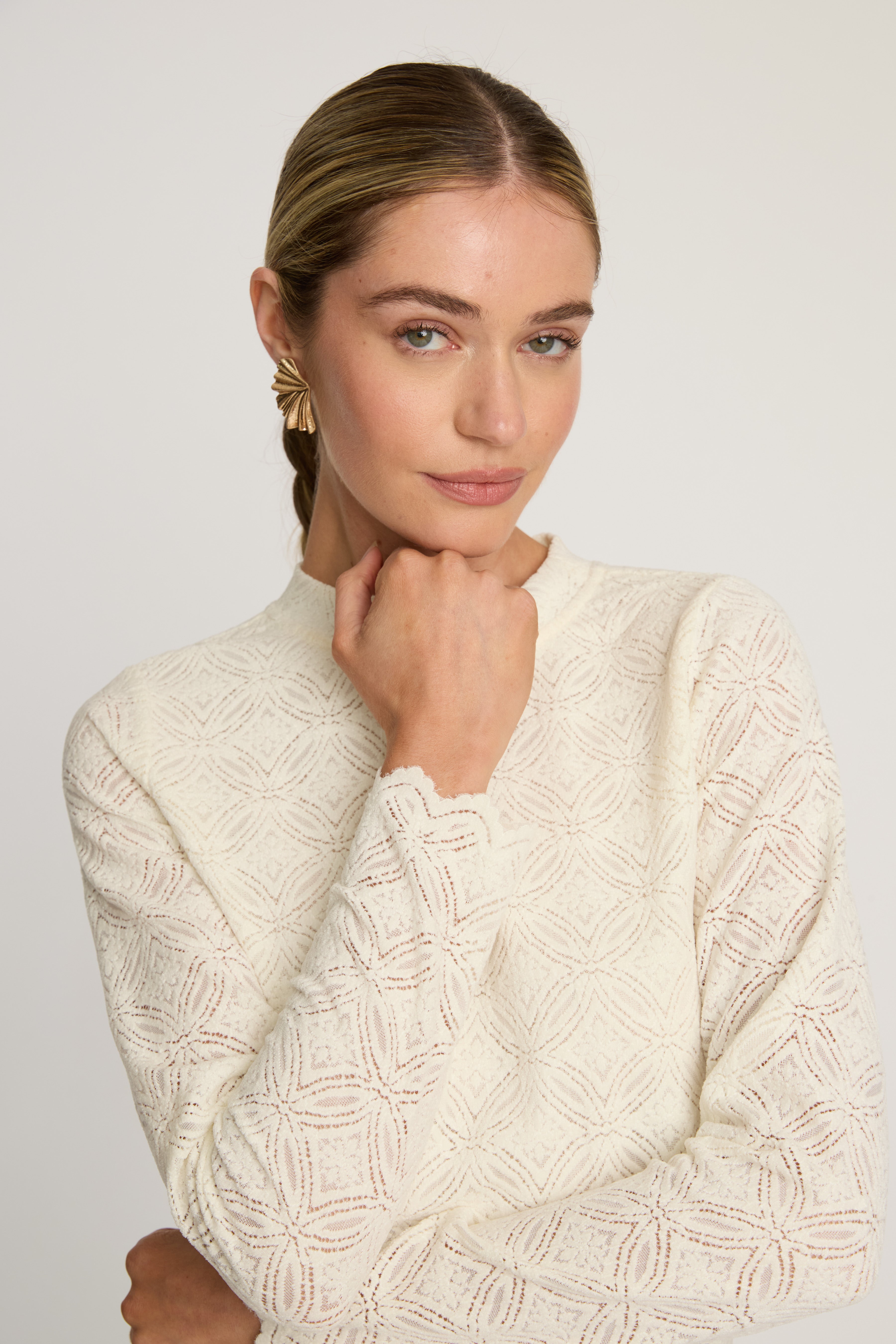 Cierra Top in White / Nude Lace