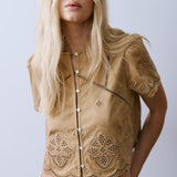 REGINA BLOUSE-Tan suede