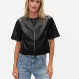 Quinn Faux Leather Round Neck Jacket