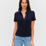 Simone Ribbed Polo in Navy