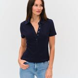 Simone Ribbed Polo in Navy