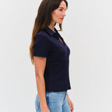 Simone Ribbed Polo in Navy