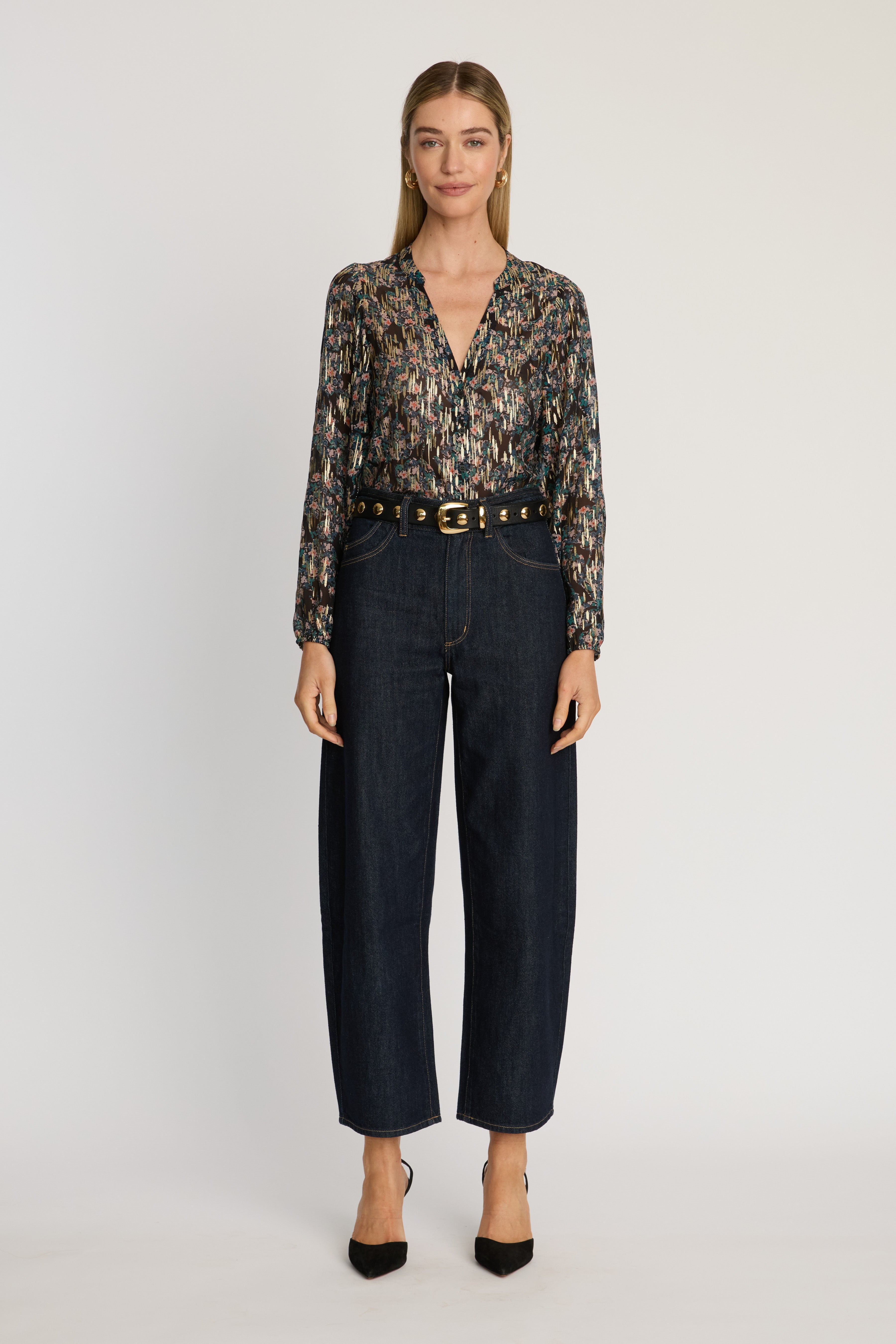 Selene Top in Floral Burnout Lurex Chiffon