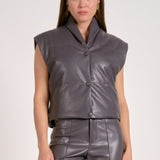 Elan Faux Leather Vest in Charcoal