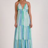 Elan Blue Printed V-neck Maxi