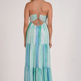 Elan Blue Printed V-neck Maxi