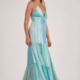 Elan Blue Printed V-neck Maxi