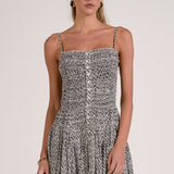 Elan Black/White Printed Button Front Dress