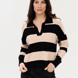 Kate Striped Collared L/S Sweater (Black and Oat)