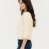 Lou Waffle Cardigan in Ivory