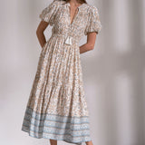 Elan Long Blue Whimsy Print Dress