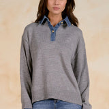 Grey with Denim Collar Sweater