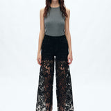 High Rise Lace Wide Leg in Black