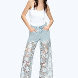 High Rise Lace Wide Leg in Blue