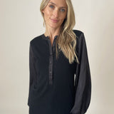 Six/Fifty Janie Ribbed Satin Sleeve Top