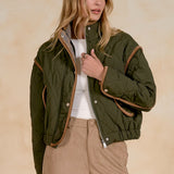Elan Olive Cord Trimmed Jacket