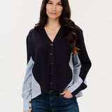 Six/Fifty Zari Mixed Media Poplin Striped Sweater