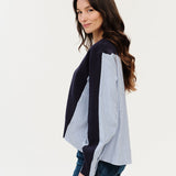 Six/Fifty Zari Mixed Media Poplin Striped Sweater
