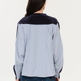 Six/Fifty Zari Mixed Media Poplin Striped Sweater